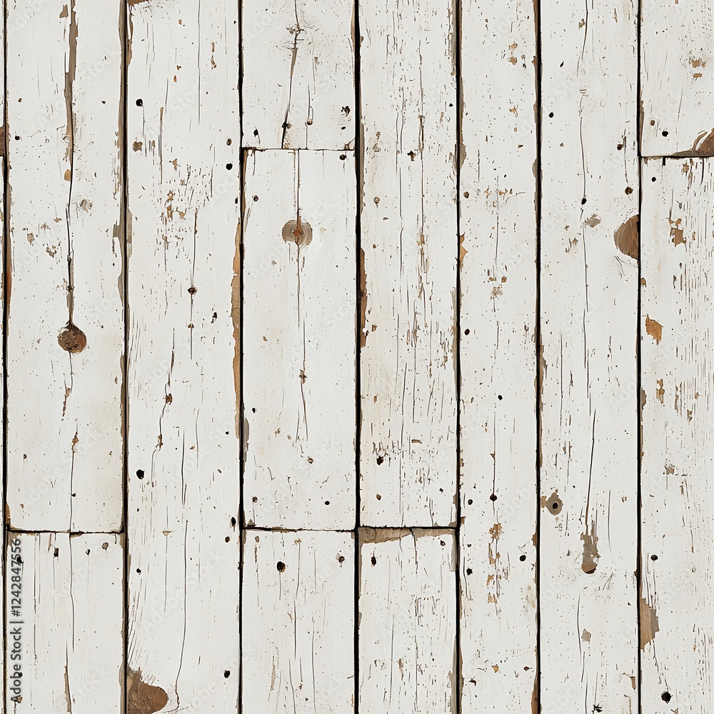 Fototapeta premium Weathered White Wooden Plank Background with Distressed Texture
