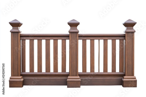 Dark Brown Wooden Fence Section With Decorative Posts photo