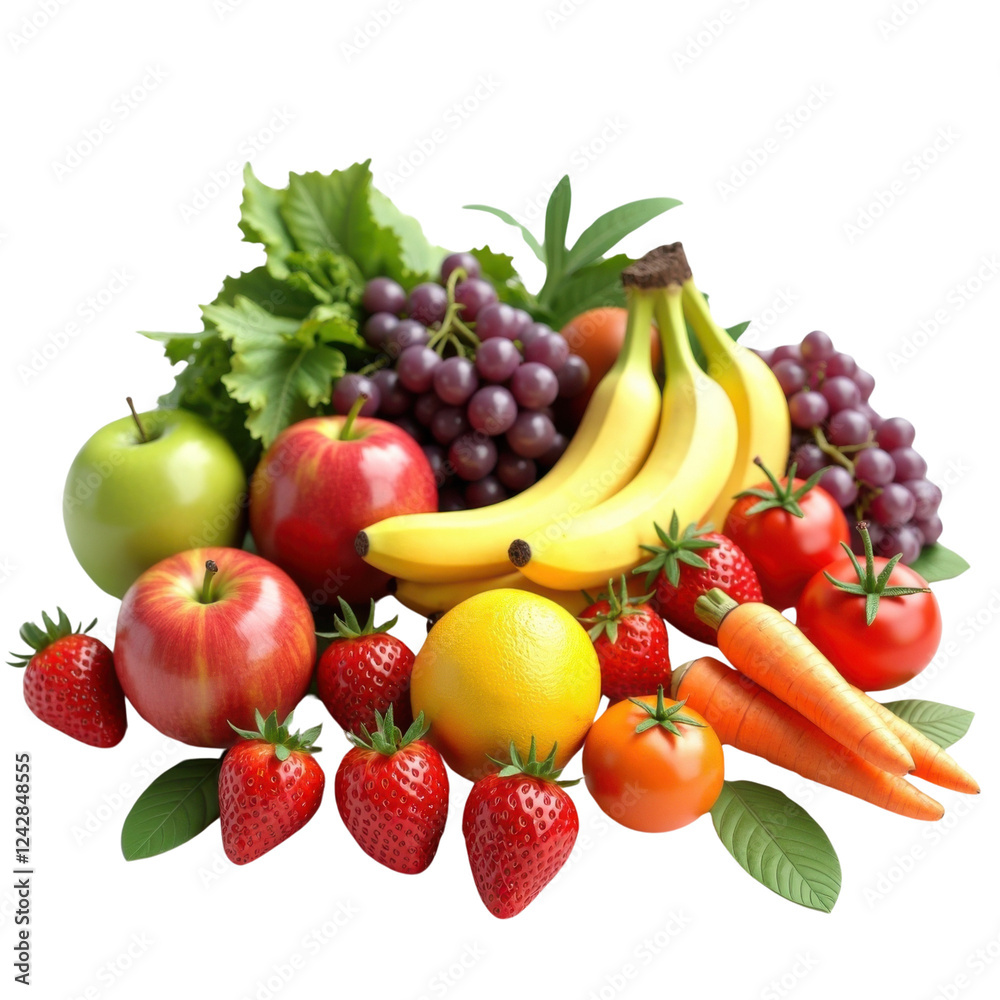 Realistic A lot of different fruits and vegetables isolated on transparent Realistic A lot of different fruits and vegetables isolated on transparent
