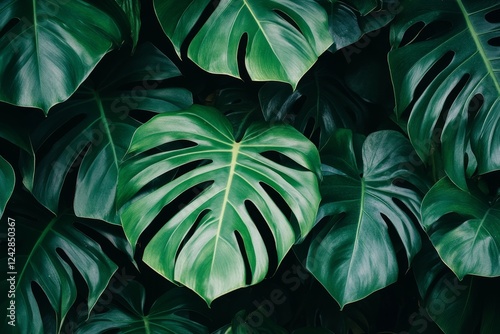 Lush tropical jungle leaves background, vibrant green foliage, nature texture, design element