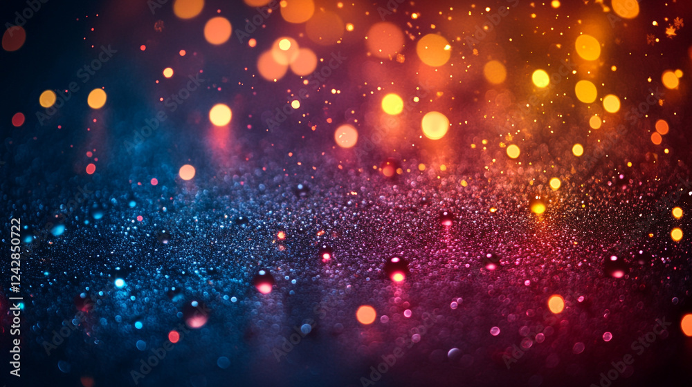 Fototapeta premium Abstract Sparkling Glitter Background Festive Red Blue Orange Lights shiny vivid color night magic 