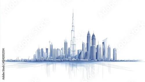 Cityscape, Dubai skyline vector line art/ illustration.