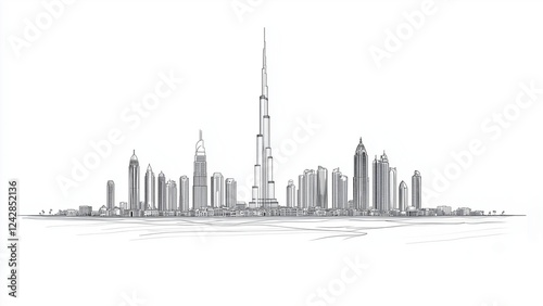 Cityscape, Dubai skyline vector line art/ illustration.