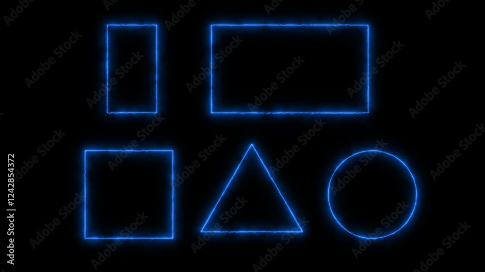 Animation of circle rectangle square triangle shape frame neon glowing