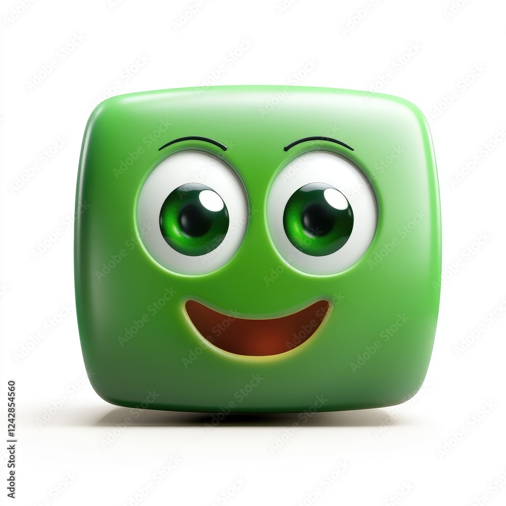 Green Cube Emoji Displays Happy Expression Green Cube Emoji Displays Happy Expression