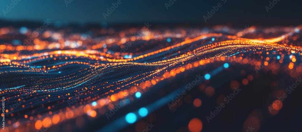 Abstract data flow, glowing wave, night city backdrop, tech concept Abstract data flow, glowing wave, night city backdrop, tech concept
