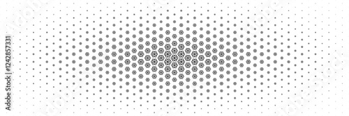 horizontal halftone of black six squares spread from center for pattern and background.