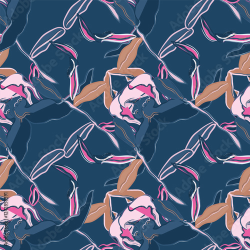 Abstract Brush Strokes Seamless Floral Print Background. Vector illustration