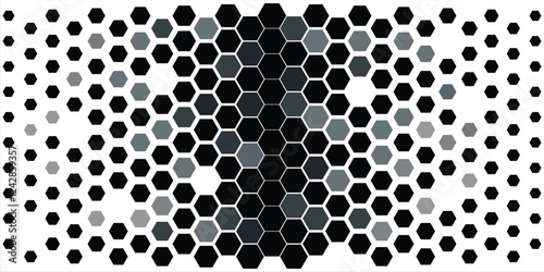 Hexagon Shapes Vector Abstract Geometric Technology Retrowave Sci-Fi Texture Isolated on Light Background. Halftone Hex Retro Simple Pattern. Minimal 80s Style Dynamic Tech Wallpaper