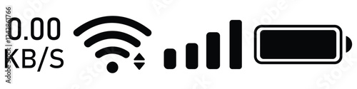 Wi-fi icon, Battery icon, Internet icon, vector set. charging status symbol, Status bar for phone. Vector illustration. 
