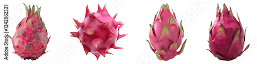 Dragon fruit isolated on transparent background, PNG, Set of