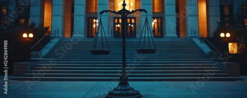Scales of Justice at Courthouse Night