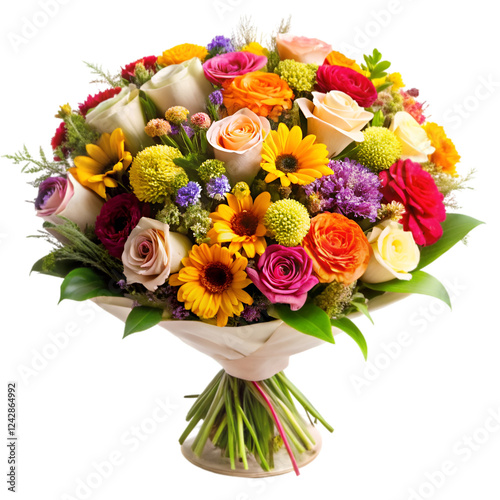 Bouquet of different flowers isolated on transparent background