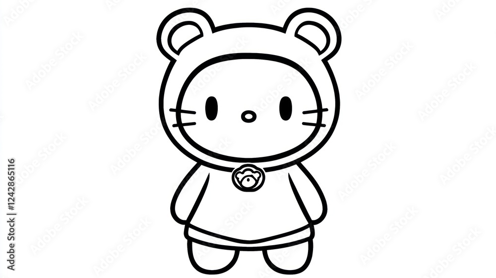 Cute cat cartoon character, winter outfit, white background, coloring page Cute cat cartoon character, winter outfit, white background, coloring page