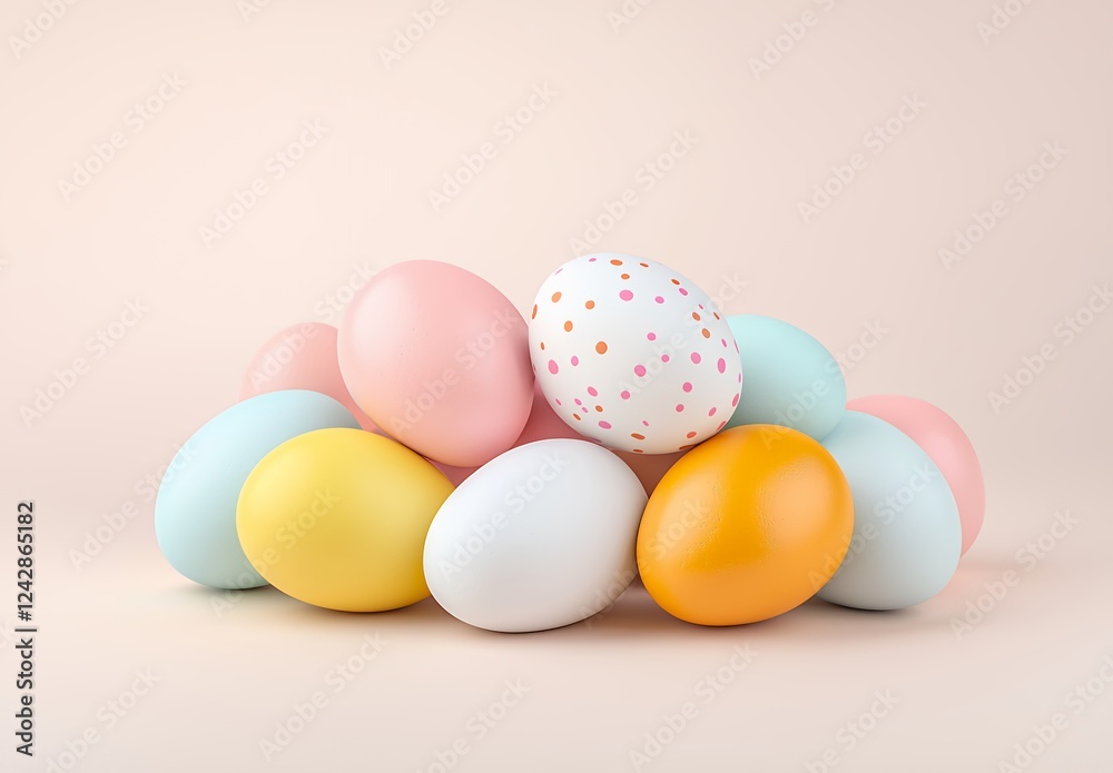 Pastel Easter Eggs In A Pile On Pink Background Pastel Easter Eggs In A Pile On Pink Background