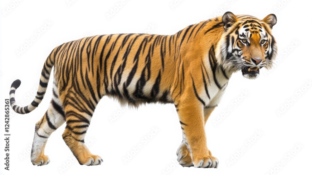 Fototapeta premium Majestic Bengal Tiger Walking Isolated on White Background