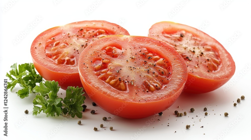 Slicing fresh tomatoes for culinary delights kitchen food photography white background close-up culinary art Slicing fresh tomatoes for culinary delights kitchen food photography white background close-up culinary art