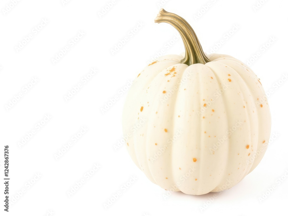 white pumpkin with orange spots isolated on white background, solitary fruit, autumnal decoration white pumpkin with orange spots isolated on white background, solitary fruit, autumnal decoration