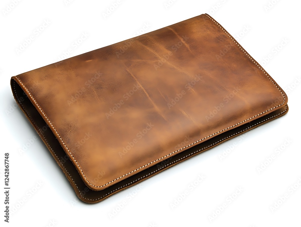 Luxury leather laptop sleeve with clean stitching and soft finish on a white background Luxury leather laptop sleeve with clean stitching and soft finish on a white background