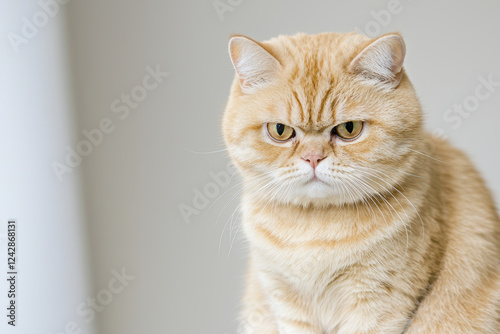 fresh, vexed cat with serious expression, showcasing its unique features and fur