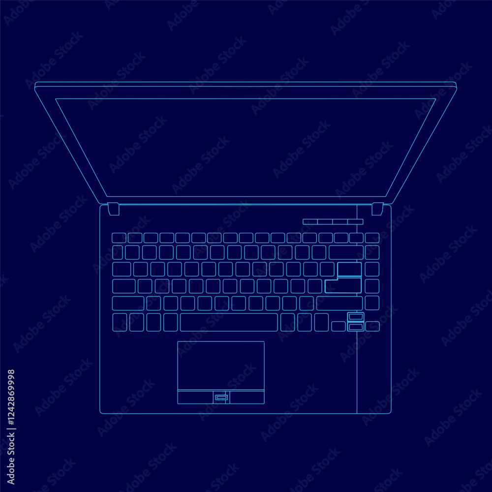 A blue laptop with a keyboard and a mouse. The laptop is open and the keyboard is visible A blue laptop with a keyboard and a mouse. The laptop is open and the keyboard is visible