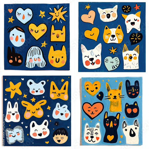 set of funny cartoon cats
