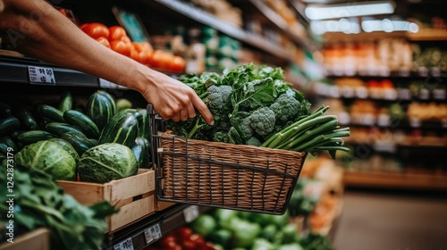 Person Selecting Fresh Green Vegetables In Grocery Store photo