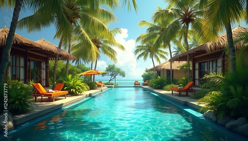 Tropical Resort Poolside Paradise Featuring Luxurious Cabanas photo