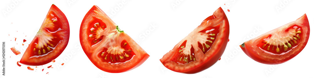 Falling tomato slice isolated on transparent background, PNG, Set of Falling tomato slice isolated on transparent background, PNG, Set of