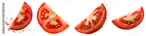 Falling tomato slice isolated on transparent background, PNG, Set of