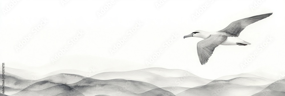 Fototapeta premium Albatross Soaring Over Monochromatic Hills