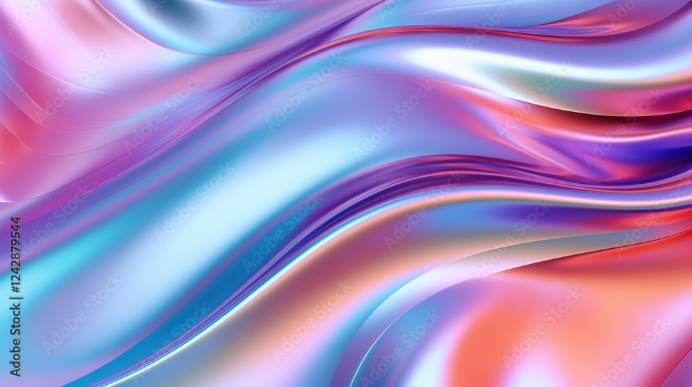 Fototapeta premium Holographic rainbow foil iridescent texture abstract hologram background with vibrant reflective colors and smooth flowing patterns