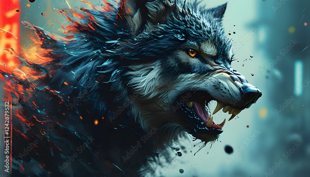 Fototapeta Wolf With Fire Effect