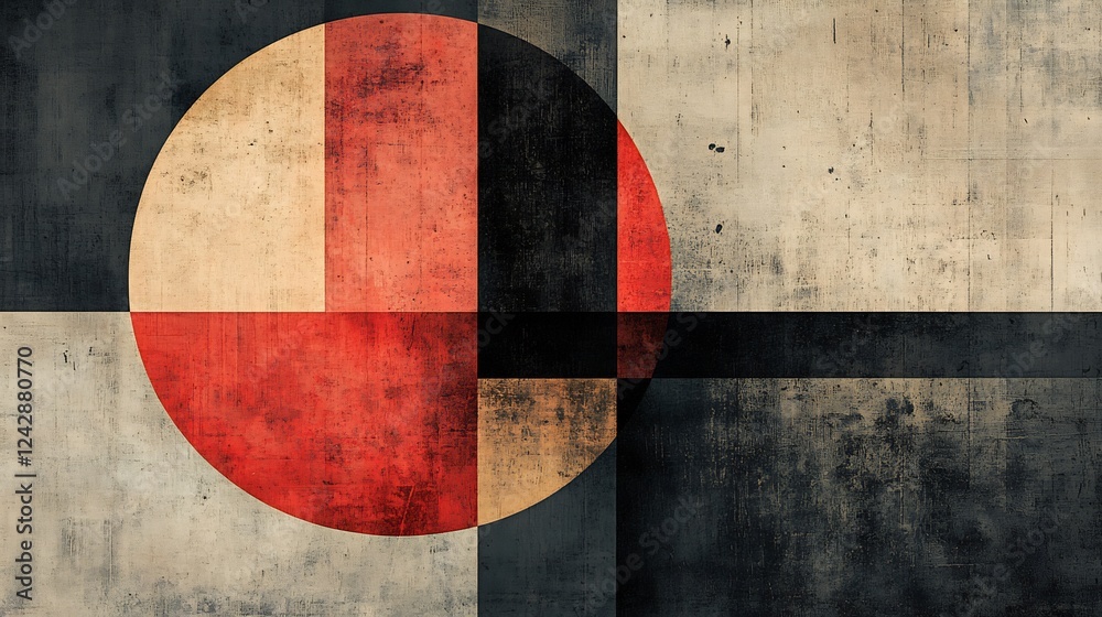 Naklejka premium Abstract Geometric Art Red Beige Black Tones. AI Generated