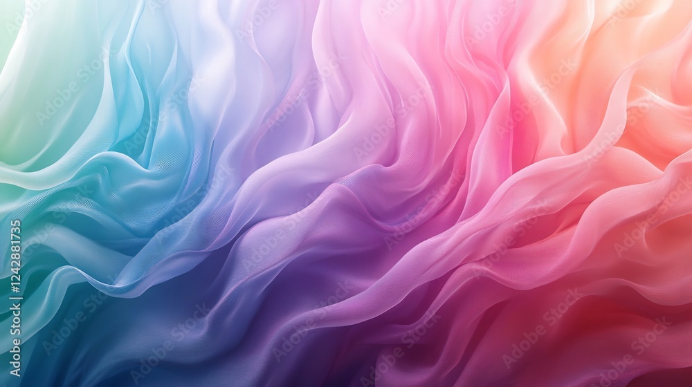 Obraz premium Soft pastel fabric flows gently creating a vibrant rainbow gradient. AI Generated
