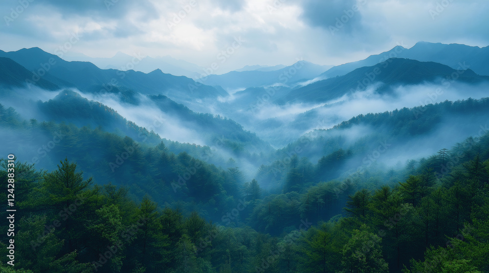 Misty and Mysterious Mountain Landscape Misty and Mysterious Mountain Landscape
