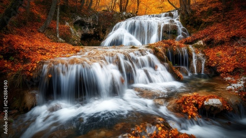 Autumn Waterfall Forest Stream Landscape Nature