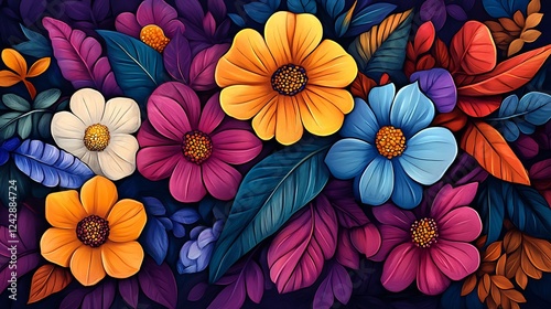 Wallpaper Mural Vibrant floral bouquet boasts rich jewel tones arranged artfully. AI Generated Torontodigital.ca