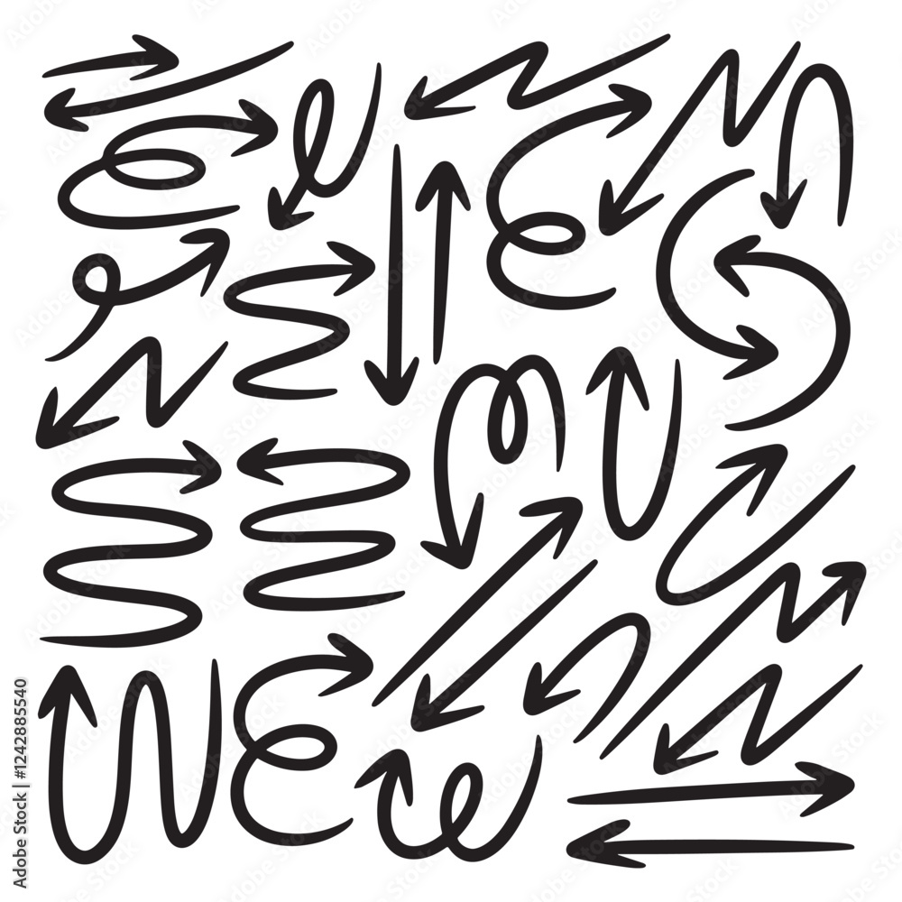 Set of hand drawn arrow vector Set of hand drawn arrow vector