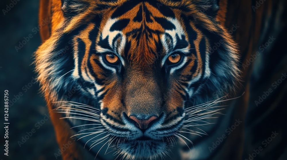 Naklejka premium Majestic Tiger Portrait: A Close Encounter with Nature's Apex Predator