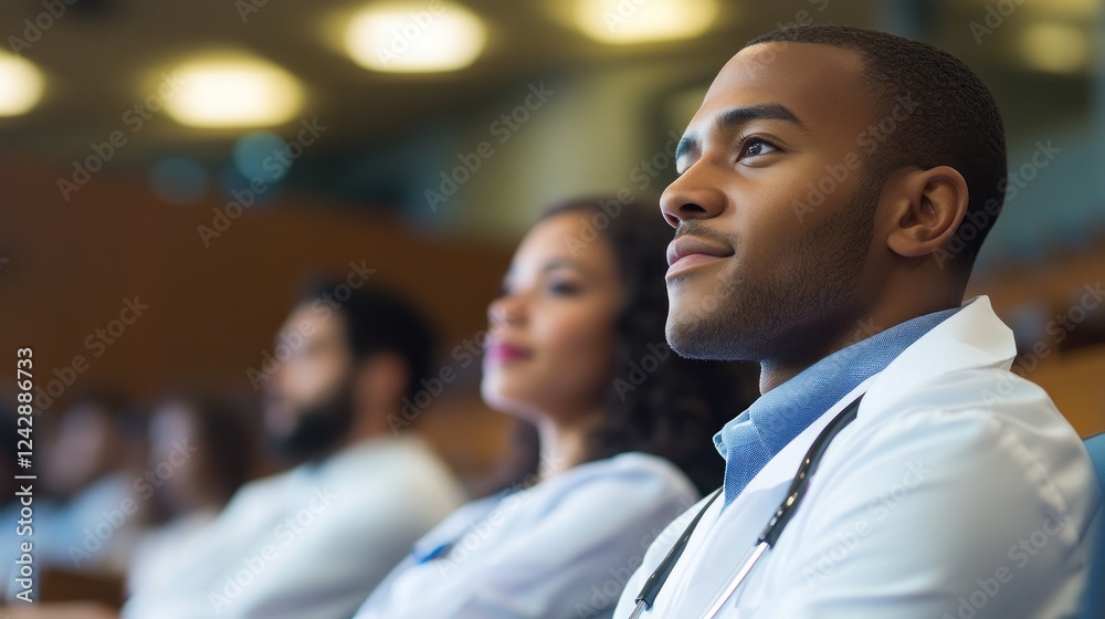 Attentive medical student in lecture hall Attentive medical student in lecture hall