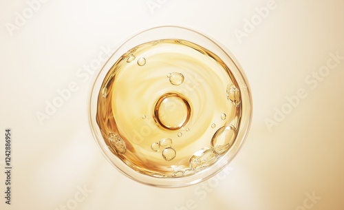 gold water liquid bubble, drops, transparent sphere ball, moisture serum, molecules cells, water splash,3d render,Cosmetic and luxury product
