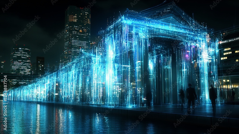 Futuristic Cityscape Featuring a Stunning Light Display Under a Starry Night Futuristic Cityscape Featuring a Stunning Light Display Under a Starry Night