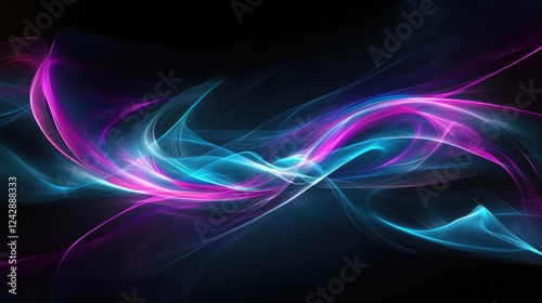 Abstract Flowing Light Waves in Pink and Blue Hues
