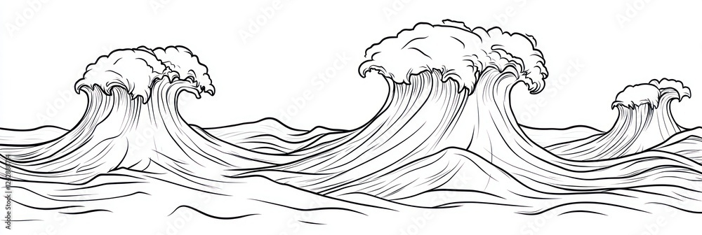 Fototapeta premium Stylized Line Drawing Of Powerful Ocean Waves