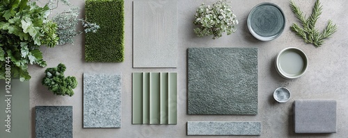 Interior designer creating mood board with textile and paint samples