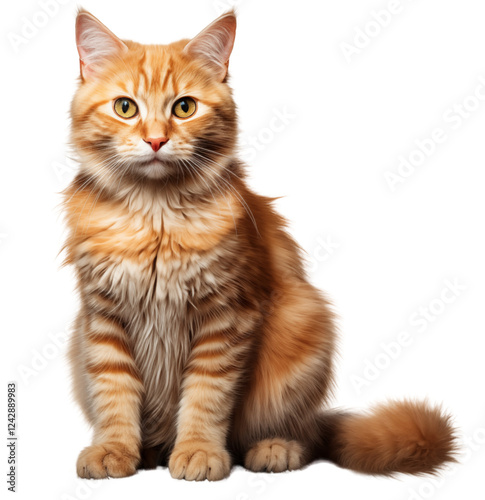 Orange cat isolated on transparent background. Generative ai