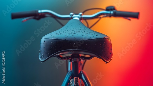 Rain cover on the seat or saddle of an urban bicycle isolated on a colorful background