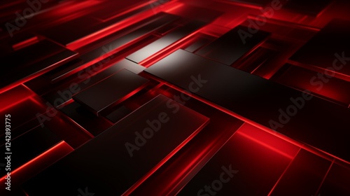 Red Color Abstract Wallpaper Background: A futuristic composition of glowing red geometric shapes and smooth gradients, evoking a sleek and stylish ambiance
