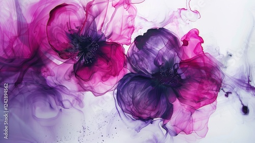 Abstract pink and purple floral ink painting  background 
